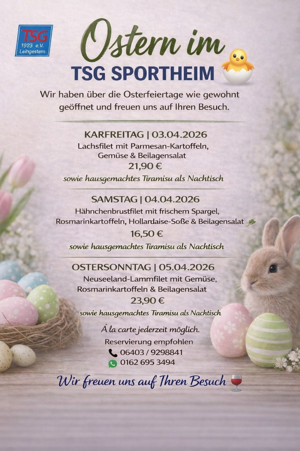 Osterangebot im Sportheim der TSG Leihgestern